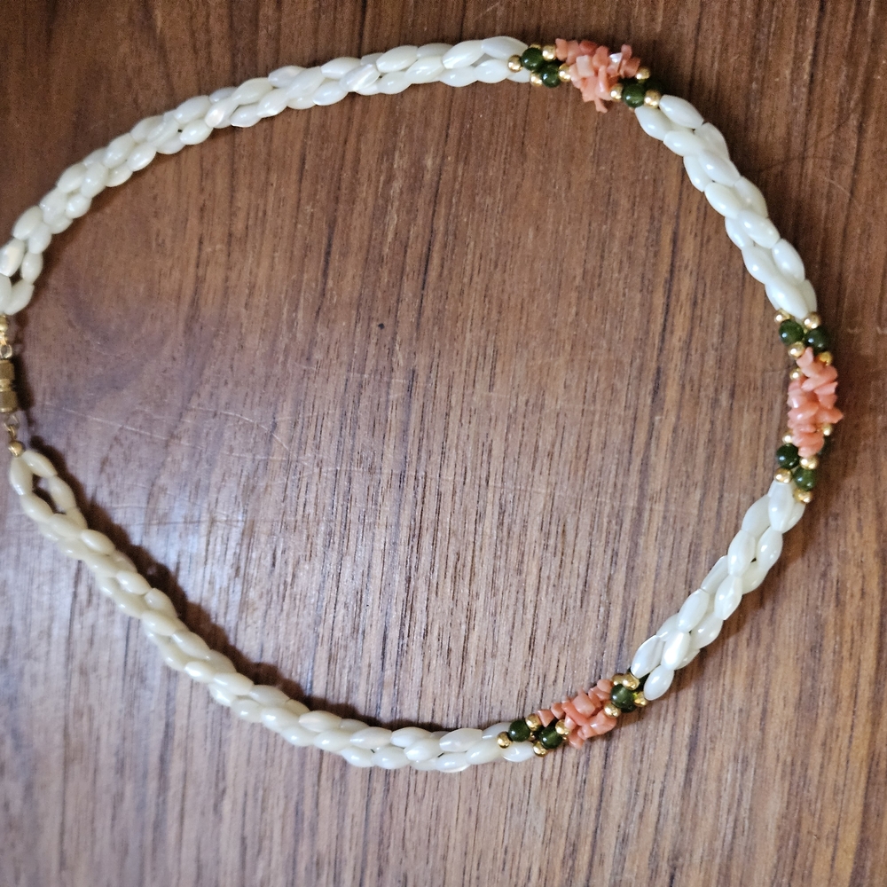 Elegant Cream and Coral Beaded Necklace